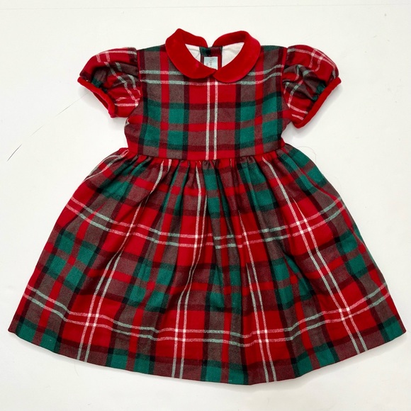 Papo d’Anjo Girls Classic Christmas Holiday Red & Green Wool Dress